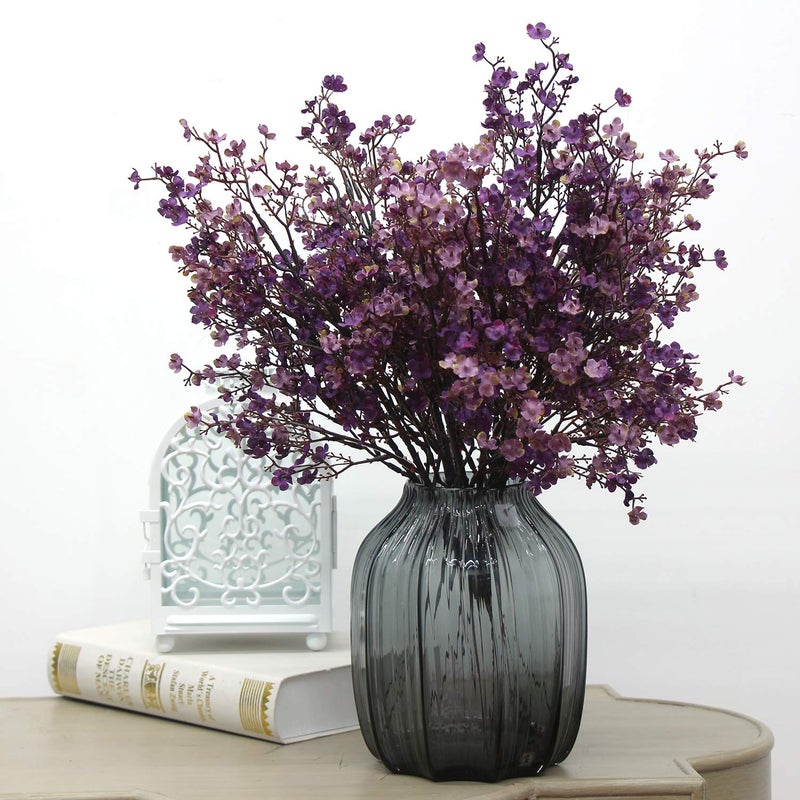 JAKY Global JAKY-Global Babys Breath Fabric Cloth Artificial Flowers 6 Bundle European Fake Silk Plants Decor Farmhouse Wedding Party Decoration Bouquets Real Touch DIY Home Garden (Autumn Purple-6pcs) - Image 4